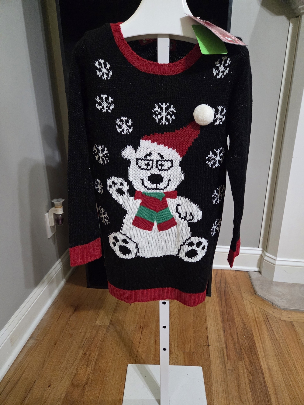 Kids Black Holiday Polar Bear Knit Sweater with Red Trim